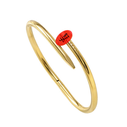 Cross-Border Hot-Selling Fashion Titanium Steel Bracelet, Gold Color That Won'T Fade, Classic Jade Style, Smooth Nail-Shaped Clasp, Stainless Steel